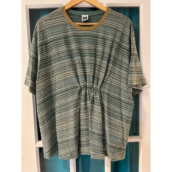 M MISSONI Green Gold Knit T Shirt Kaftan Striped Designer Womens Sz Small NWT - Picture 2 of 13